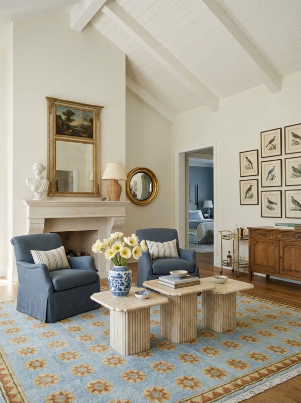 Area Rug with Mamluk Pattern, Blue and Yellow Contrast, Vintage Style