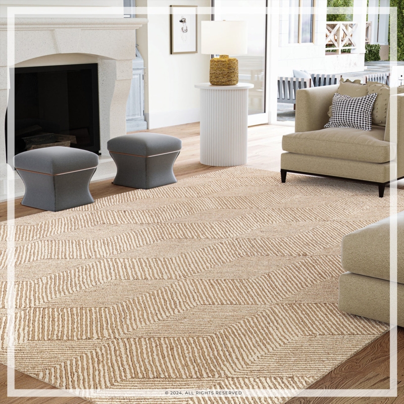 Area Rug with Oversized Diamond Pattern in Ivory and Charcoal Wool.