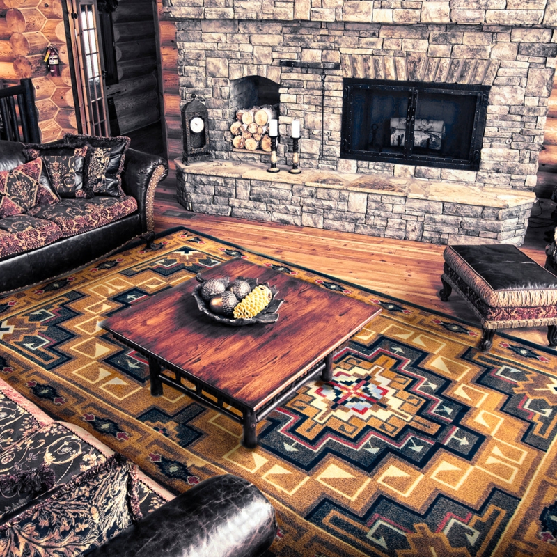 Area Rug with Pixelated Topographic Pattern in Earthy Tones