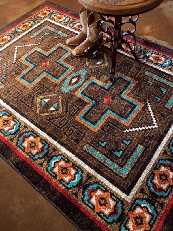 Area Rug with Sawtooth Geometry in Navy and Crimson Contrast Palette