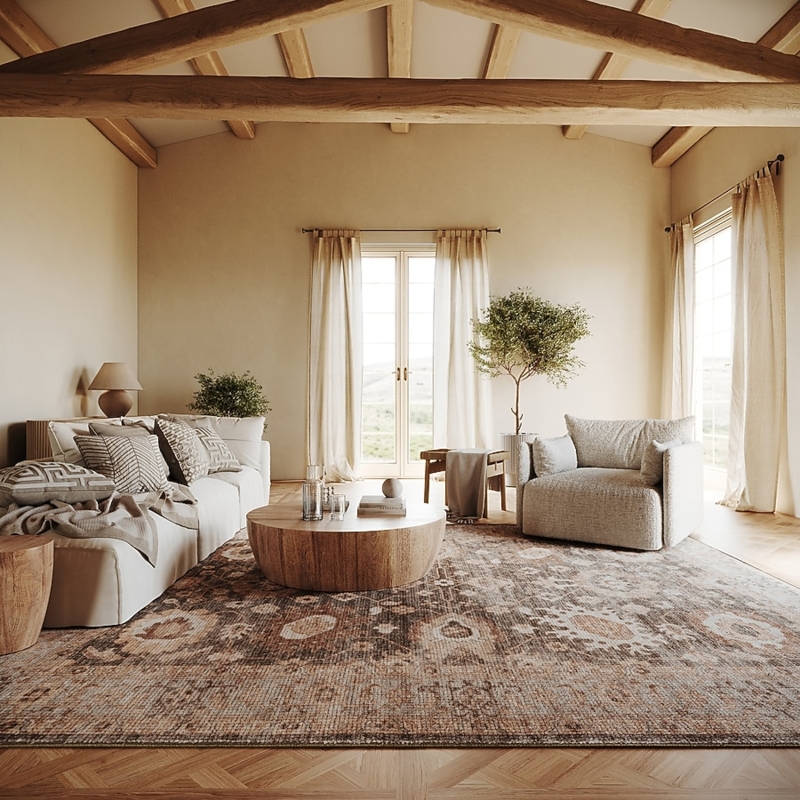 Area Rug Wool Hand Loomed Thick Loop Texture Transitional Ivory