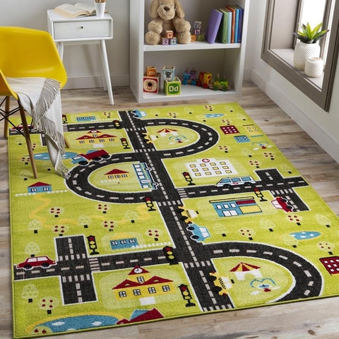 Area Rug World Map Pattern Muted Blue Palette Shaggy
