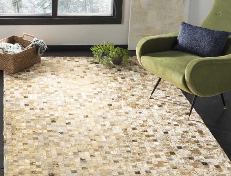 Area Rug Woven Basketweave Leather Strips Rustic Fringe Texture