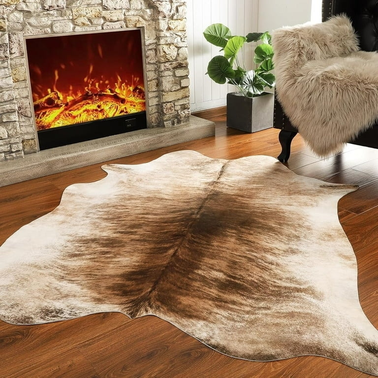 Area Rug Yellow Animal Print Organic Silhouette Faux Fur Soft Matte