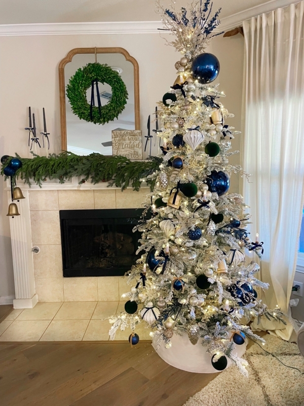 Artificial Christmas Tree Navy Blue Woven Basket Base Noble Fir