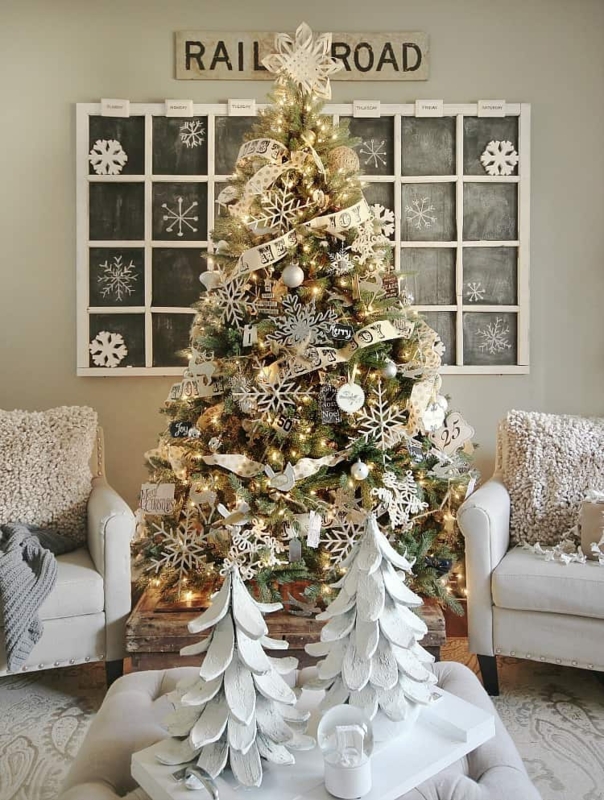 Artificial Christmas Tree Red White Shiplap Farmhouse Decor