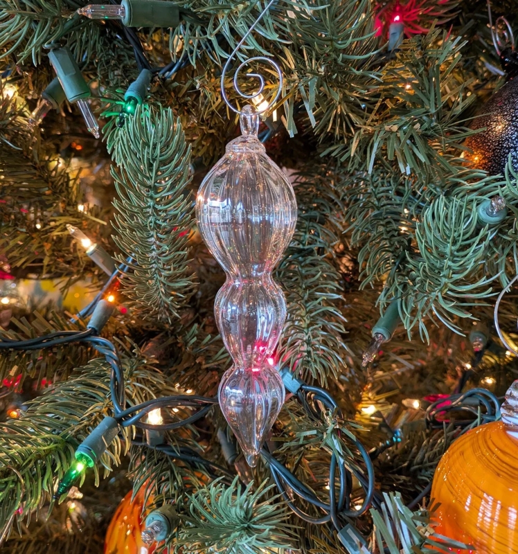 Artisan Hand Blown Glass Finial Sculpture with Purple Swirled Patterns