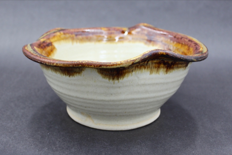 Artisan Hand-Thrown Serving Bowl, Ceramic, Nuka Glaze, Iron Specks