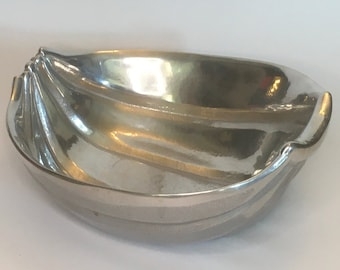 Asymmetrical Serving Bowl, Pitted Cast Metal with Crescent Hammock Shape