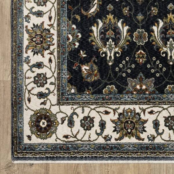 AVERLEY Home Victoria Blue/Ivory 8 ft. x 11 ft. Traditional Oriental Persian-Inspired Polyester Fringed-Edge Indoor Area Rug