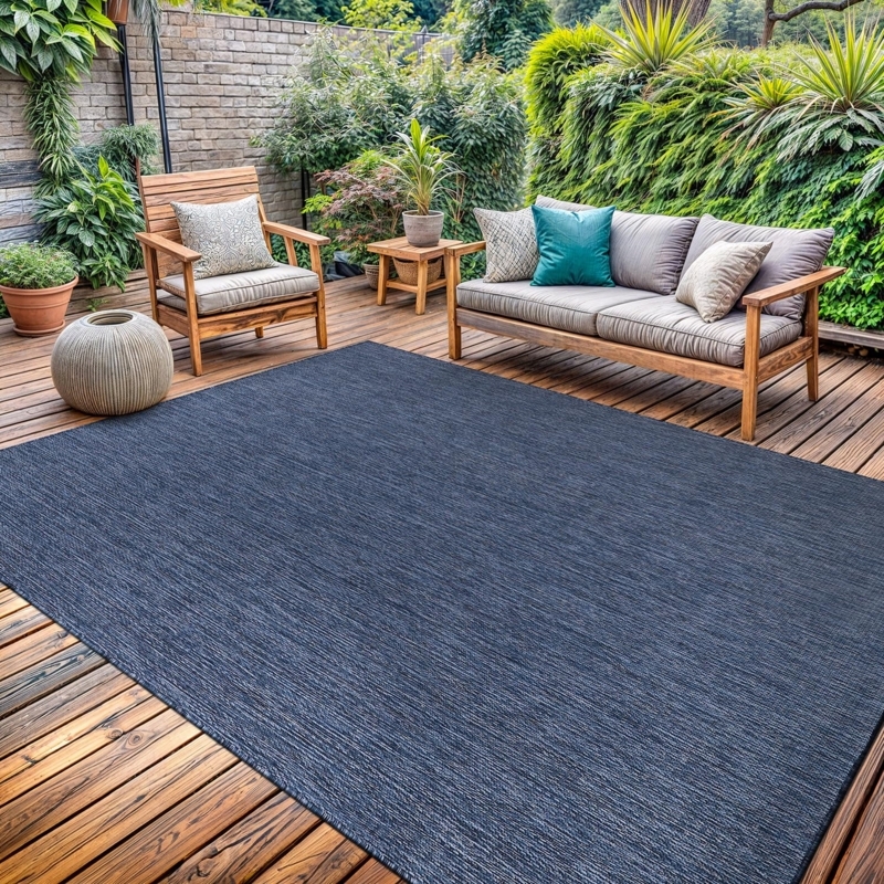 Azure Blue Area Rug, Woven Texture, Low Pile Deck Decor