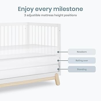 Baby Crib in Vintage White Oak Finish with Modern Slatted Design