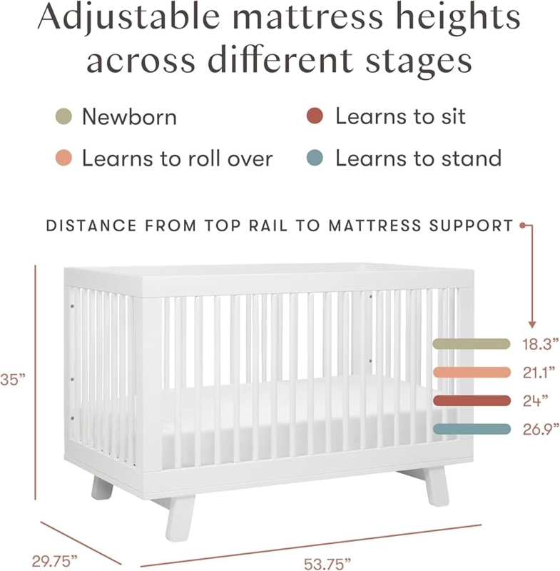 Baby Crib White Frame with Tapered Wood Legs, Mid-Century Style