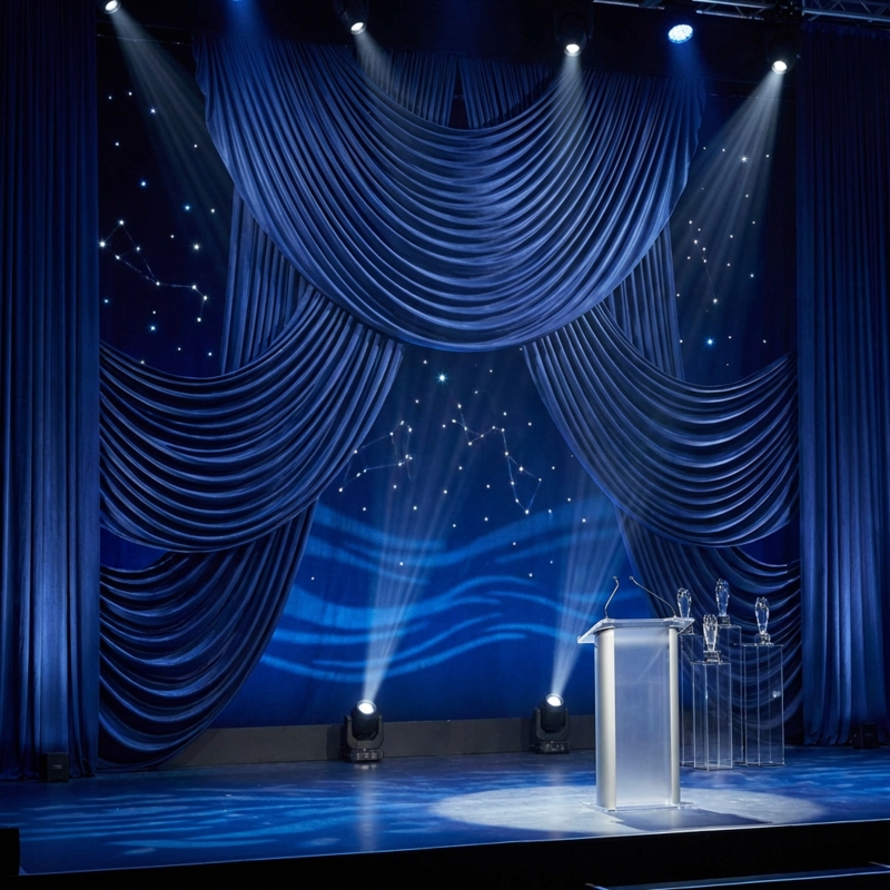 Backdrop Curtain Navy 4-Way Stretch Spandex Floor Length Vertical Pleats