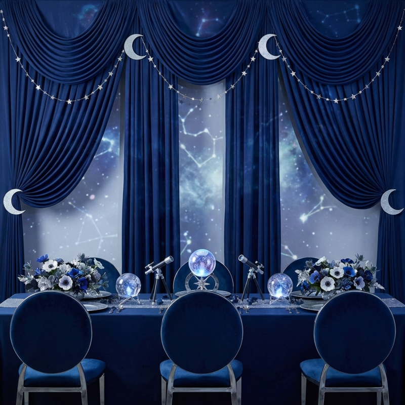 Backdrop Curtain Navy Spandex Floor Pooling Draped Folds Elegant Event