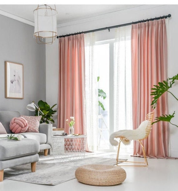 Ballet Pink Linen Blend Curtains, Floor Puddling Length, Extra Wide Panels