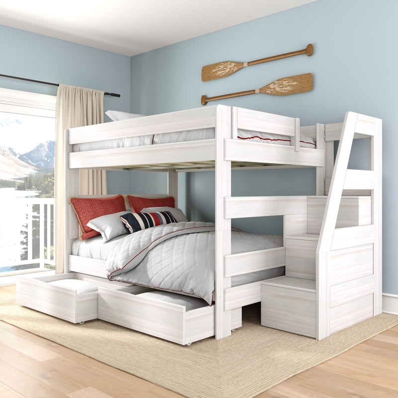 Barnwood Queen Over Queen Bunk Bed with Staircase Storage