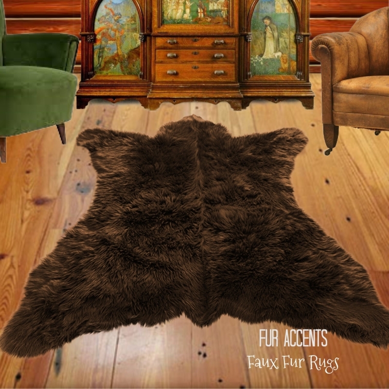 Bear Skin Rug Realistic Sculpted Head Faux Fur Shag Texture Rustic Lodge