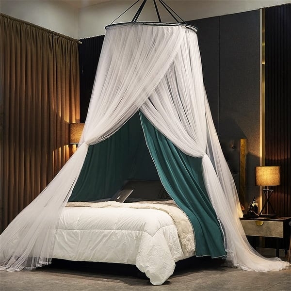 Bed Canopy: Romantic Double Layer Pink & White Sheer Ruffled Trim