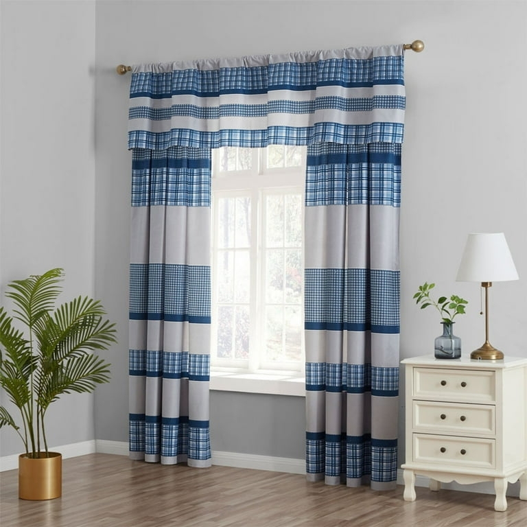 Bedspread with Matching Curtain Set Quilted Texture Navy Blue