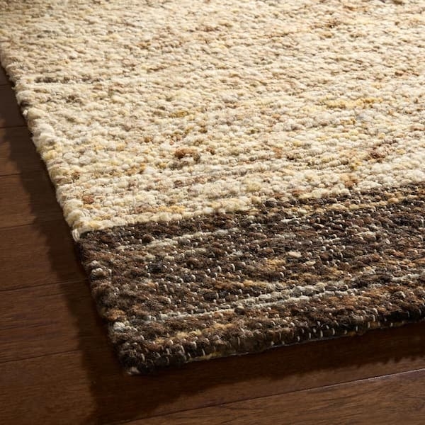 Beige Area Rug Dark Brown Contrasting Border Transitional