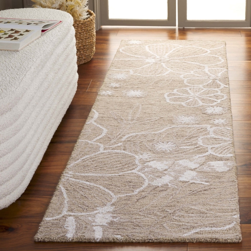Beige Area Rug Floral Vine Motif Traditional Elegant Living Room Design