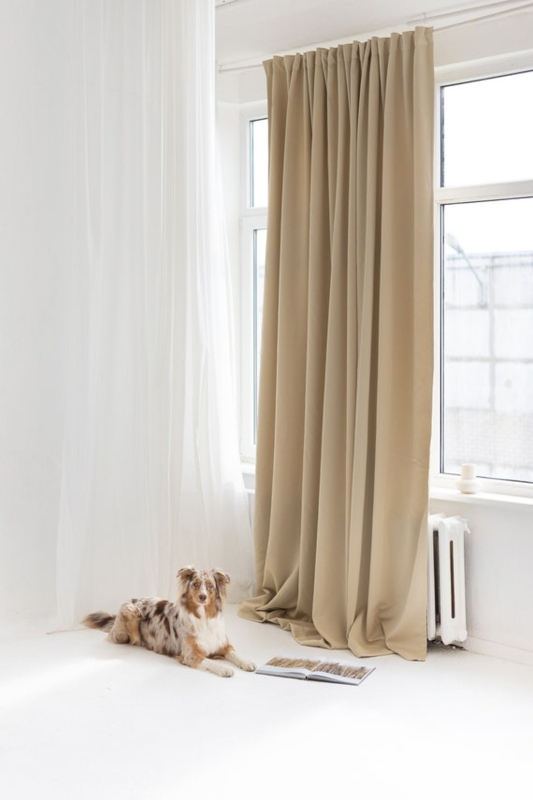 Beige Linen Curtains with Rings, Minimalist Blackout Window Treatment