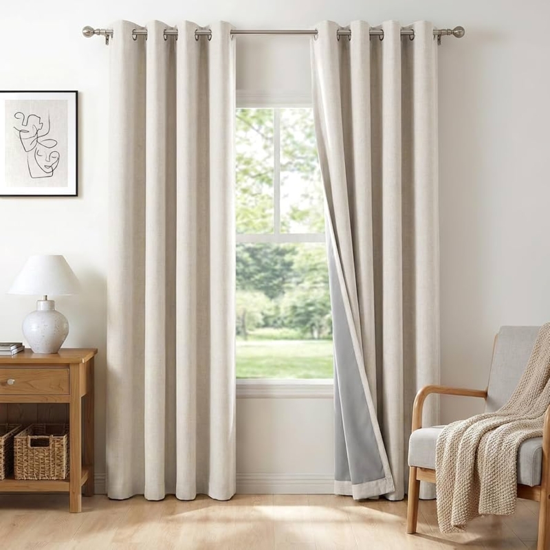Beige Linen Texture Blackout Curtains with Thermal Insulation