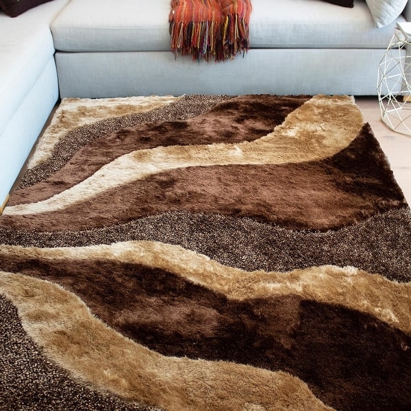 Beige Shag Area Rug Solid Color High Pile Contemporary Plush