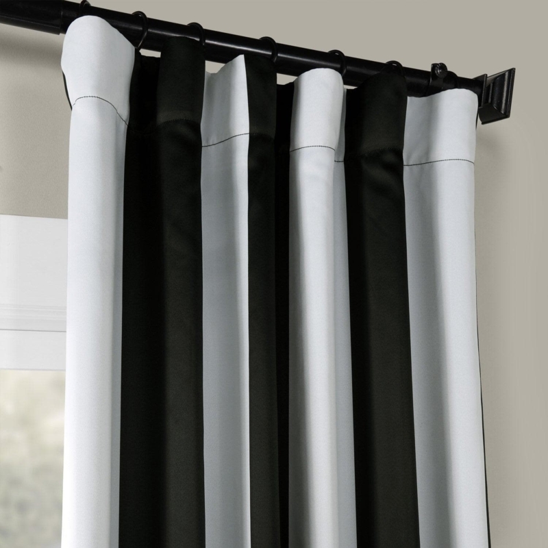 Black And White Awning Stripe Blackout Curtains Hook Belt Header
