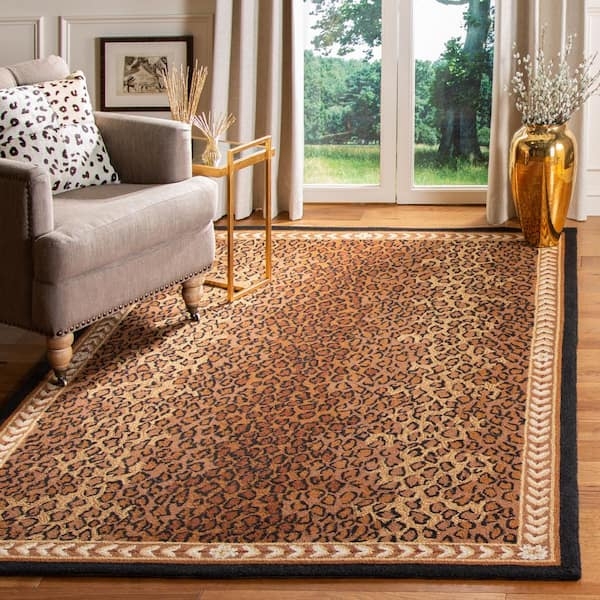 Black & Brown Area Rug, Spotted Animal Pattern, Dense Pile, Transitional