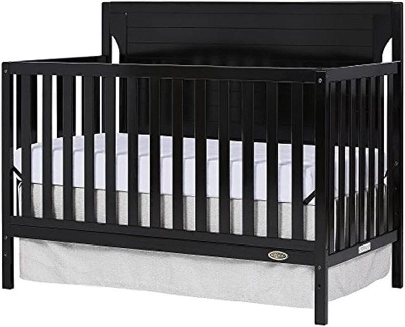 Black Convertible Crib, Arched Headboard, Transitional Nursery Design
