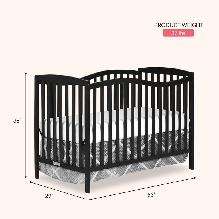 Black Convertible Crib, Bell-Shaped Headboard, Traditional Wood Design