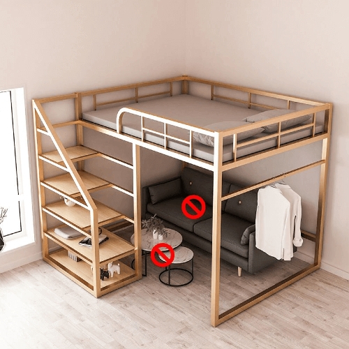 Black Full Size Metal Loft Bed Integrated Stairs
