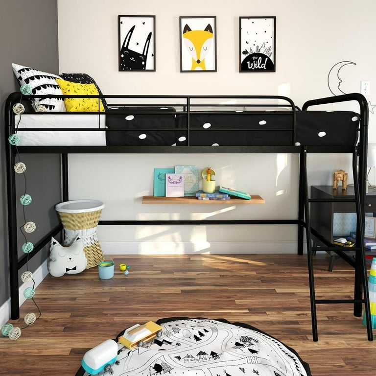 Black Junior Loft Bed with Dual Integrated Ladders