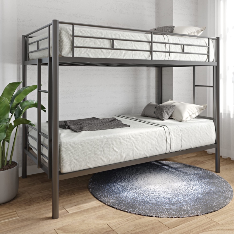 Black Metal Bunk Bed Dual Side Ladders Industrial Style Minimalist
