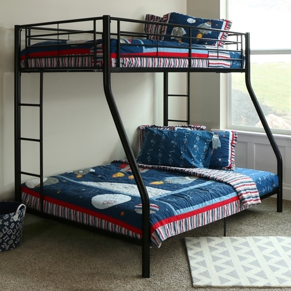 Black Metal Bunk Bed Twin Over Full, Vertical Slats Kids Room Idea
