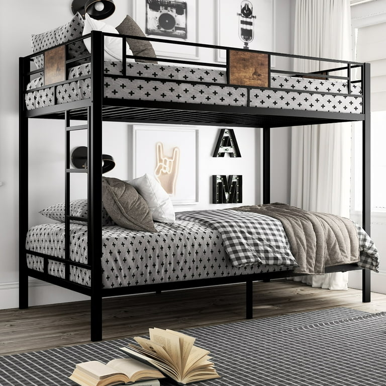 Black Metal Bunk Bed with Integrated Storage Staircase