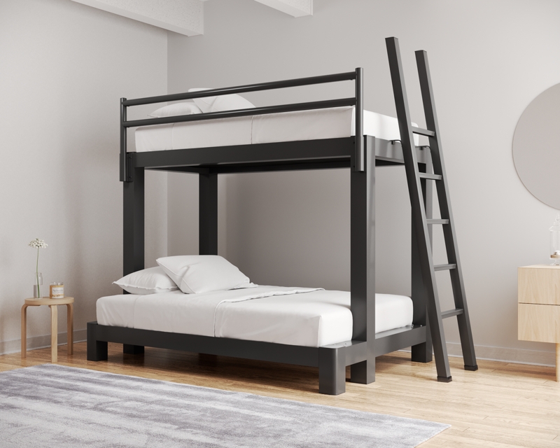 Black Metal Industrial Bunk Bed with Integrated Ladder