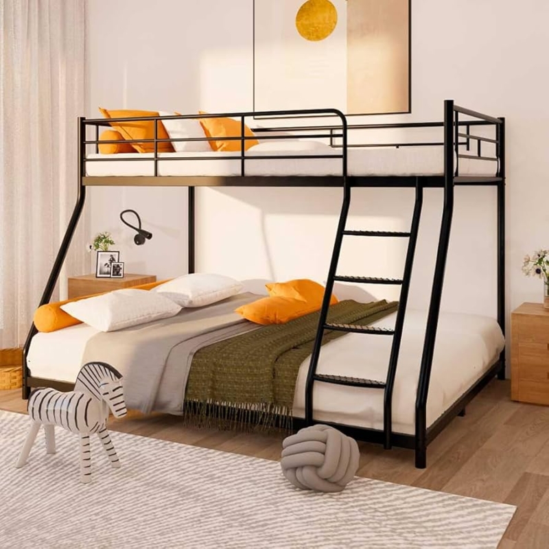 Black Metal Industrial Bunk Bed with Stairs and Storage