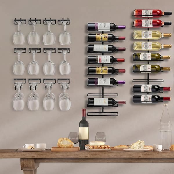 Black Metal Wine Rack Set Under Cabinet Stemware Holder Scrollwork