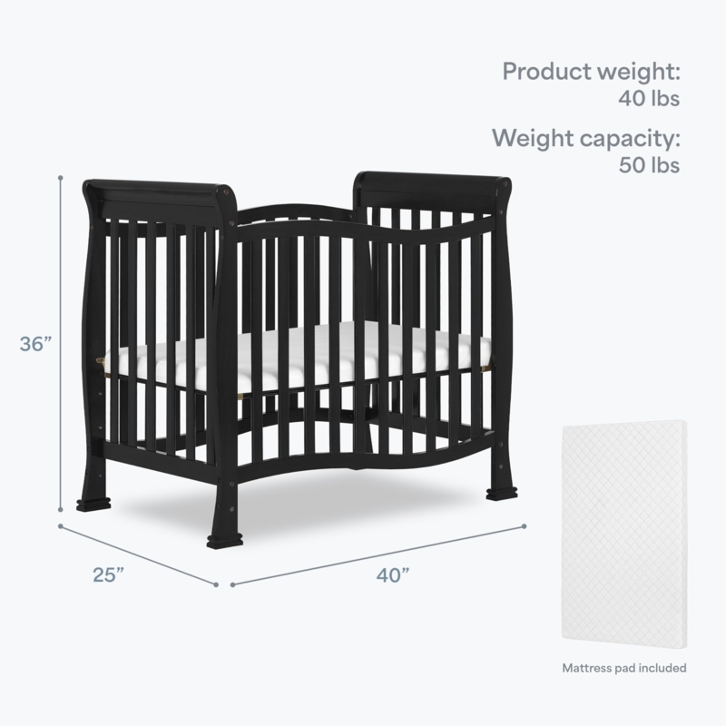Black Mini Crib, Arched Silhouette, Compact Convertible Baby Crib