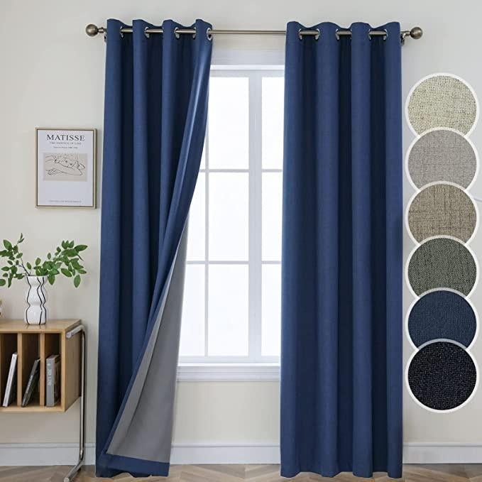 Black Textured Blackout Curtains, Grommet Top, Thermal Insulated