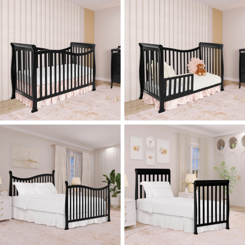 Black Transitional Convertible Crib with Curved Headboard