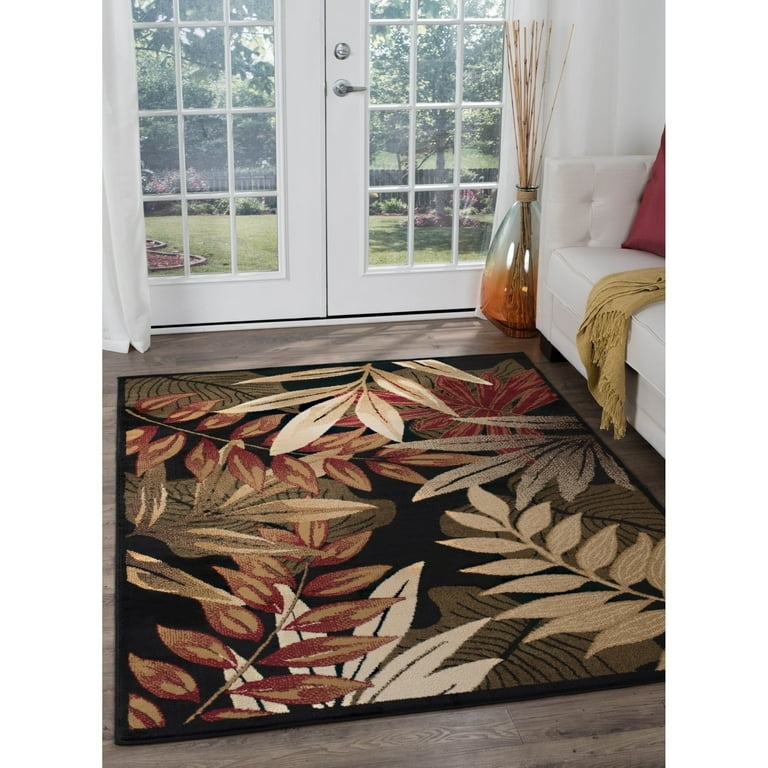 Black & White Round Area Rug, Transitional Botanical