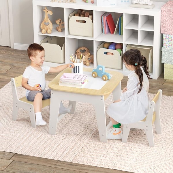 Blackboard Top Kids Table Set Reversible Surface Under Seat Storage