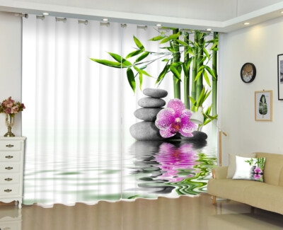 Blackout Curtain Bamboo Graphic 3D Nature Print Dramatic Black Background