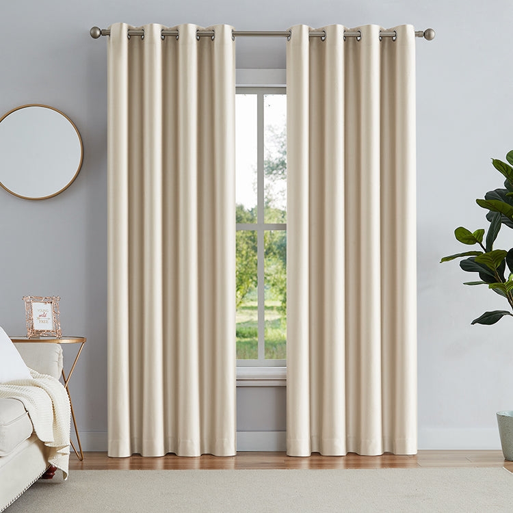 Blackout Curtains Beige Thermal Insulated Black Lining