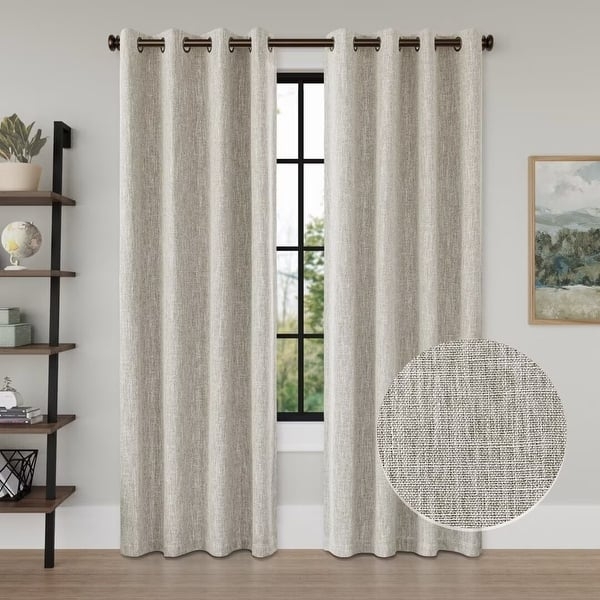 Blackout Curtains Black Linen Texture Grommet Top Floor Length