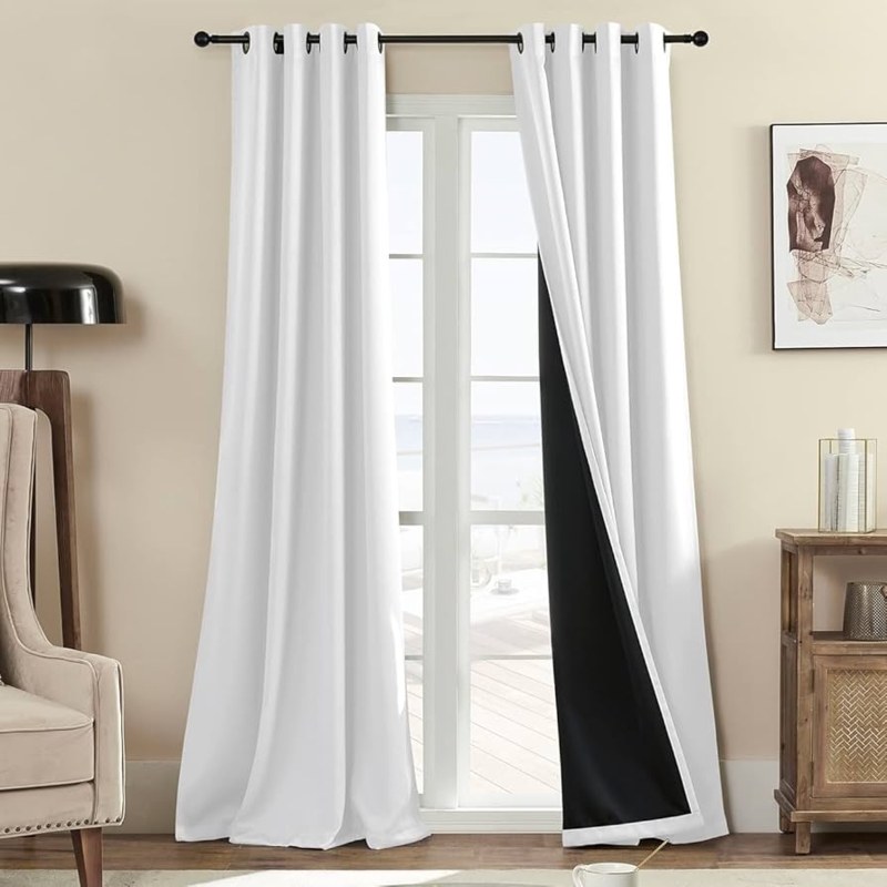 Blackout Curtains Grayish White Metal Grommets Minimalist Bedroom